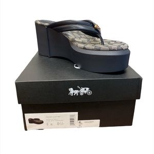 Midnight Navy Coach Wedge Flip Flops